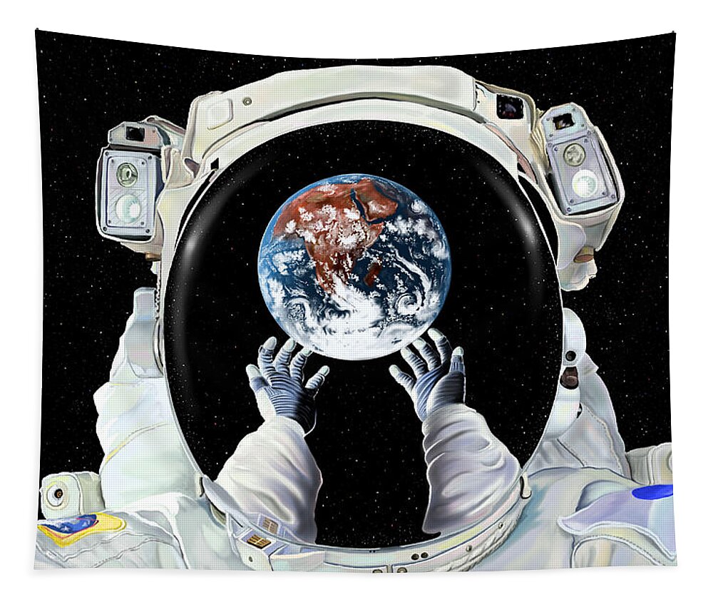 Astronaut Tapestry featuring the digital art Handle With Care by Norman Klein