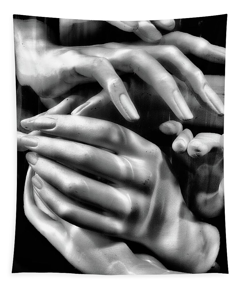 Newel Hunter Tapestry featuring the photograph Hands in black and white by Newel Hunter