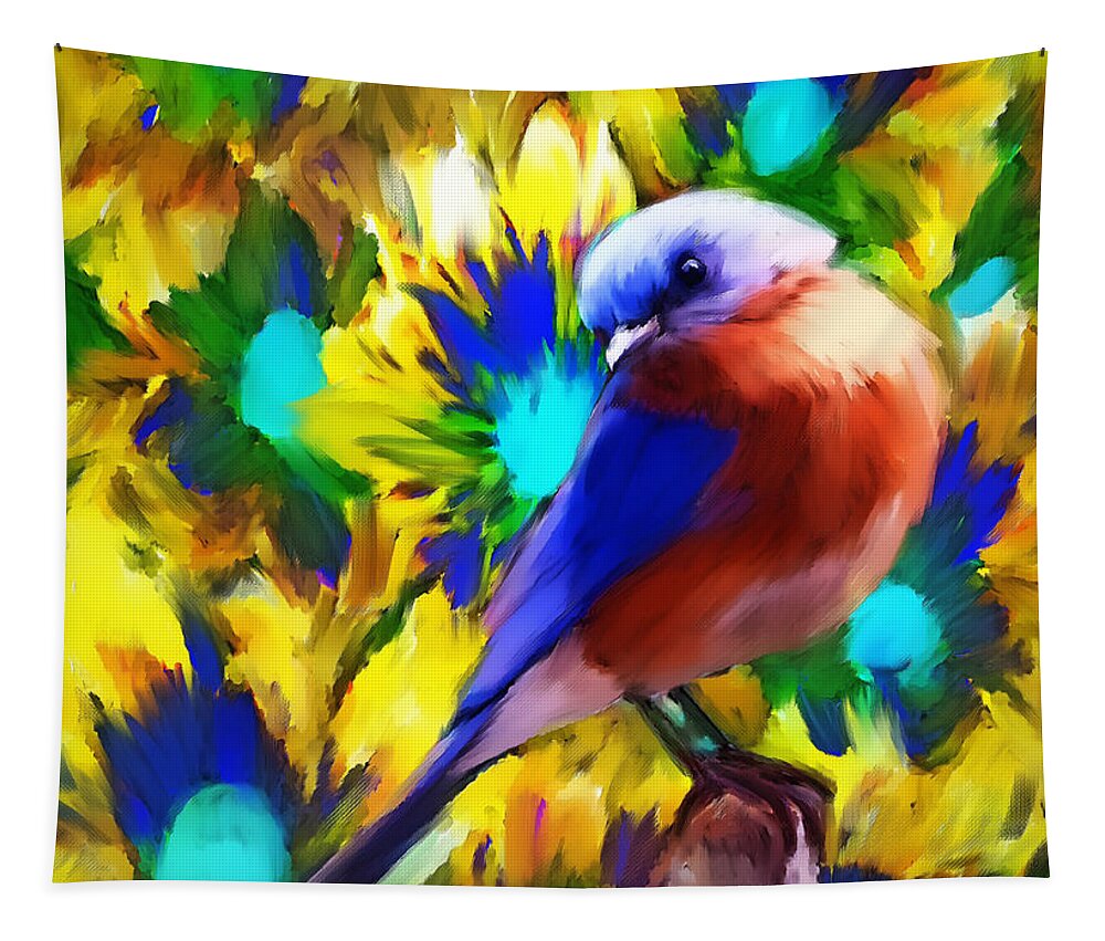  Bluebird Tapestry featuring the painting Handsome Bluebird by Tina LeCour