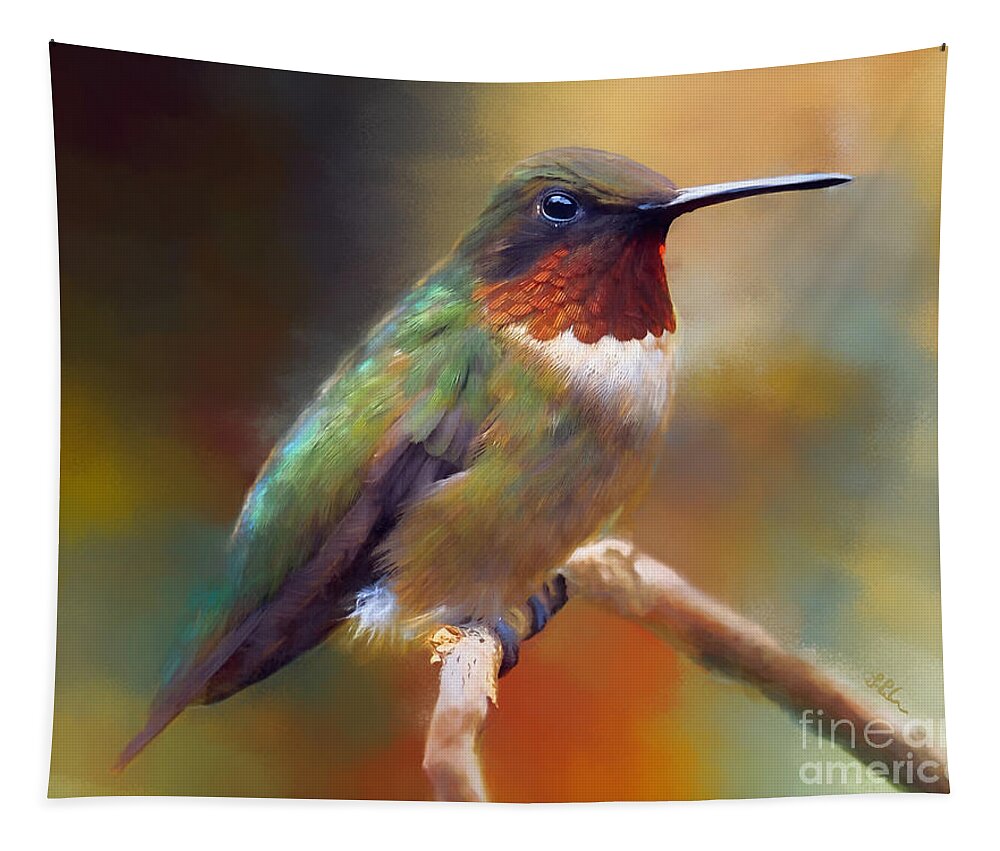 Hummingbird Tapestry featuring the painting Handsome Hummingbird by Tina LeCour