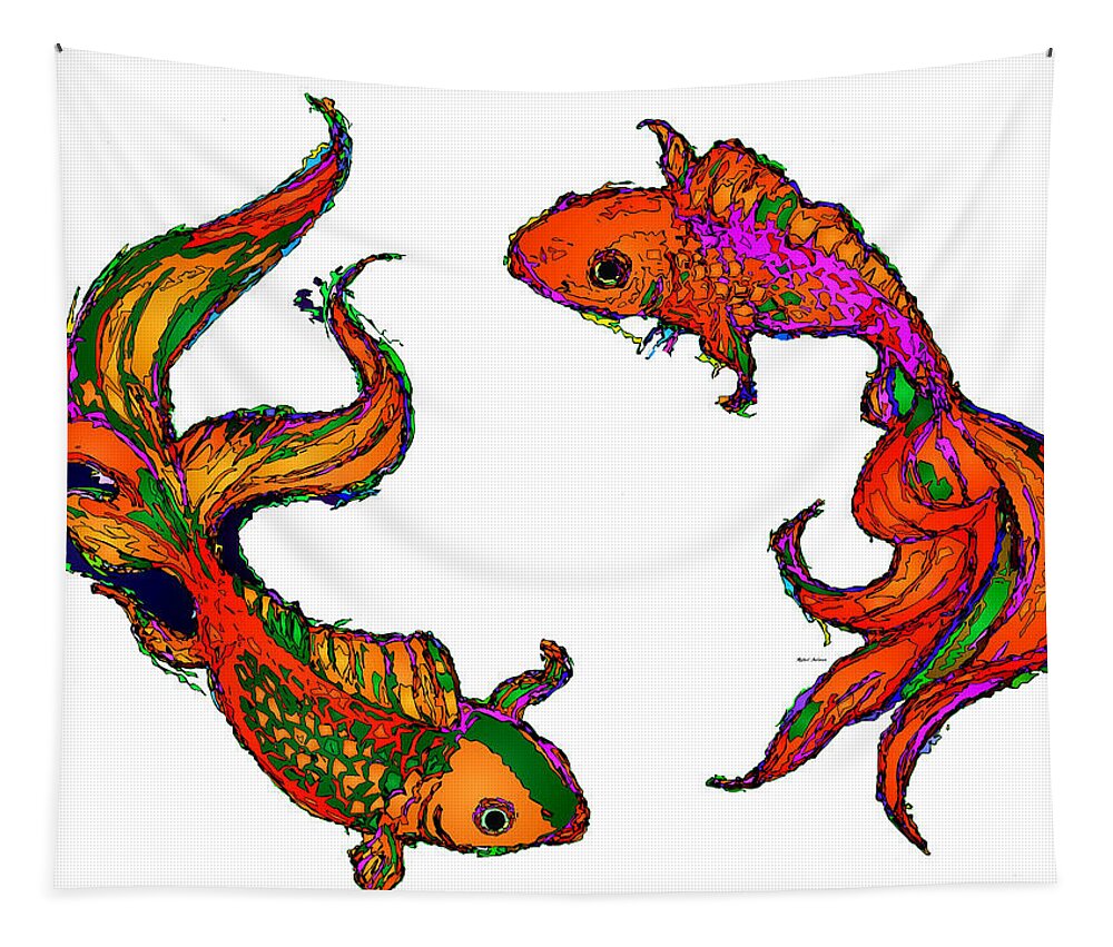 Koi Fish Tapestry featuring the digital art Happiness. Pet Series by Rafael Salazar