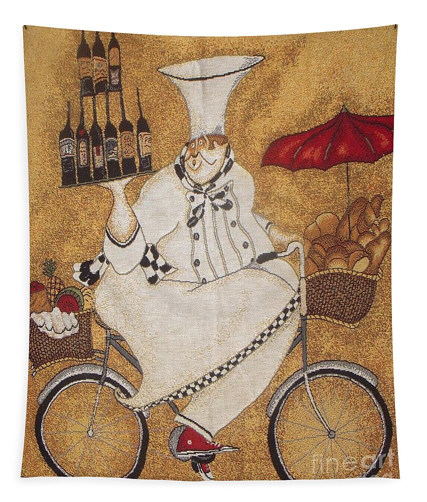 Chef Tapestry featuring the photograph Happy chef on the bike by Vesna Antic