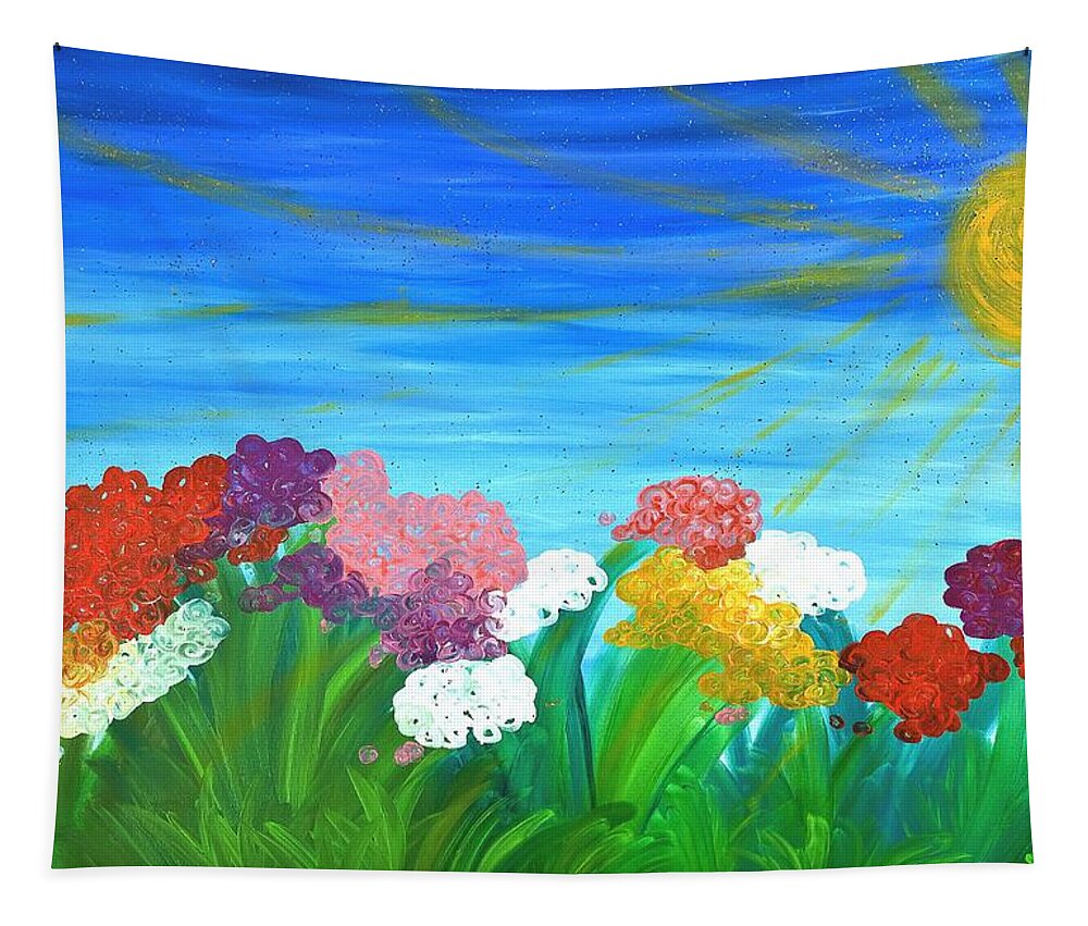 Garden Tapestry featuring the painting Happy Garden by Hagit Dayan