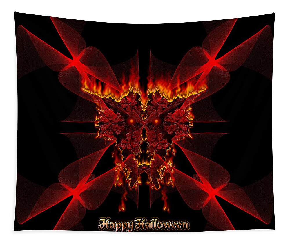 Halloween Tapestry featuring the digital art Happy Halloween SineDot Fractal Fire Demon by Rolando Burbon