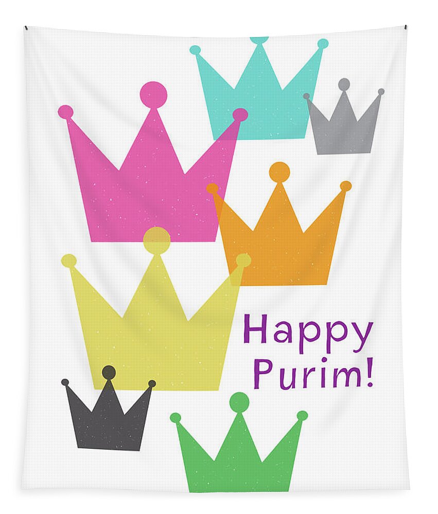 Purim Tapestry featuring the mixed media Happy Purim Crowns - Art by Linda Woods by Linda Woods