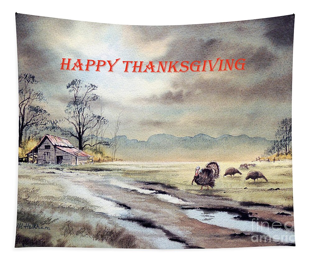 Happy Thanksgiving Card Tapestry featuring the painting Happy Thanksgiving by Bill Holkham