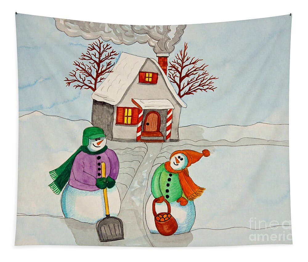 Home Tapestry featuring the painting Happy Winter Home by Norma Appleton