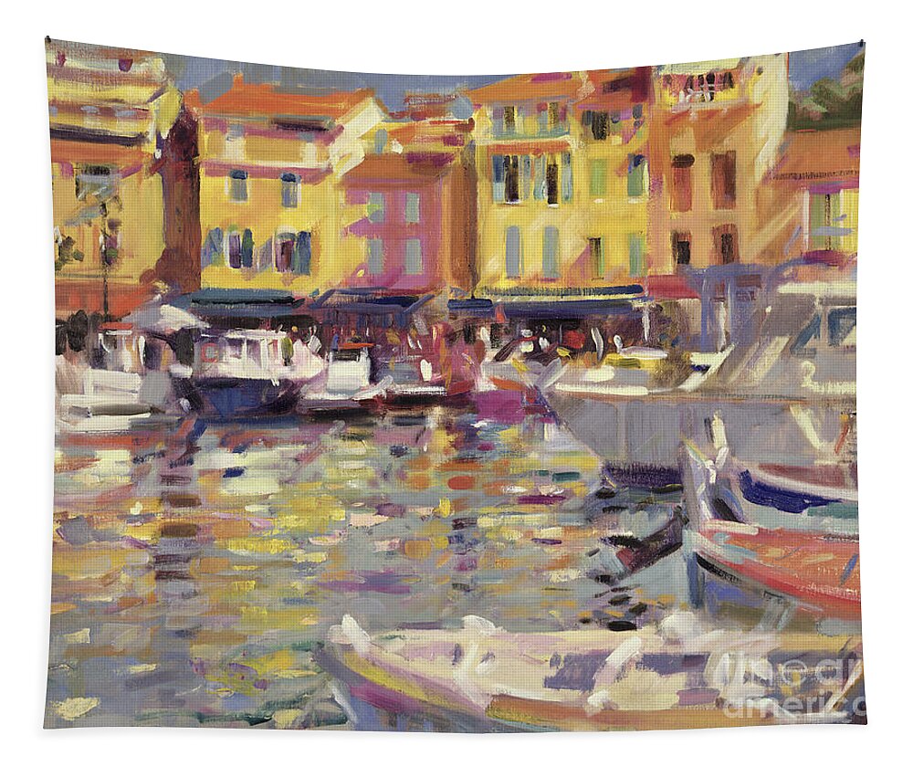 Fishing Boats; Boat; Port; Mediterranean; South Of France; French; Cote Dazur; Summer; Riviera; Harbour; Cassis Tapestry featuring the painting Harbor at Cassis by Peter Graham