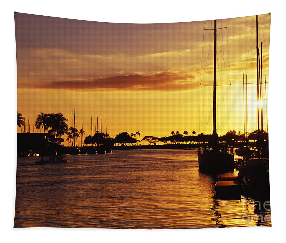 Afternoon Tapestry featuring the photograph Harbor At Sunset by Bob Abraham - Printscapes