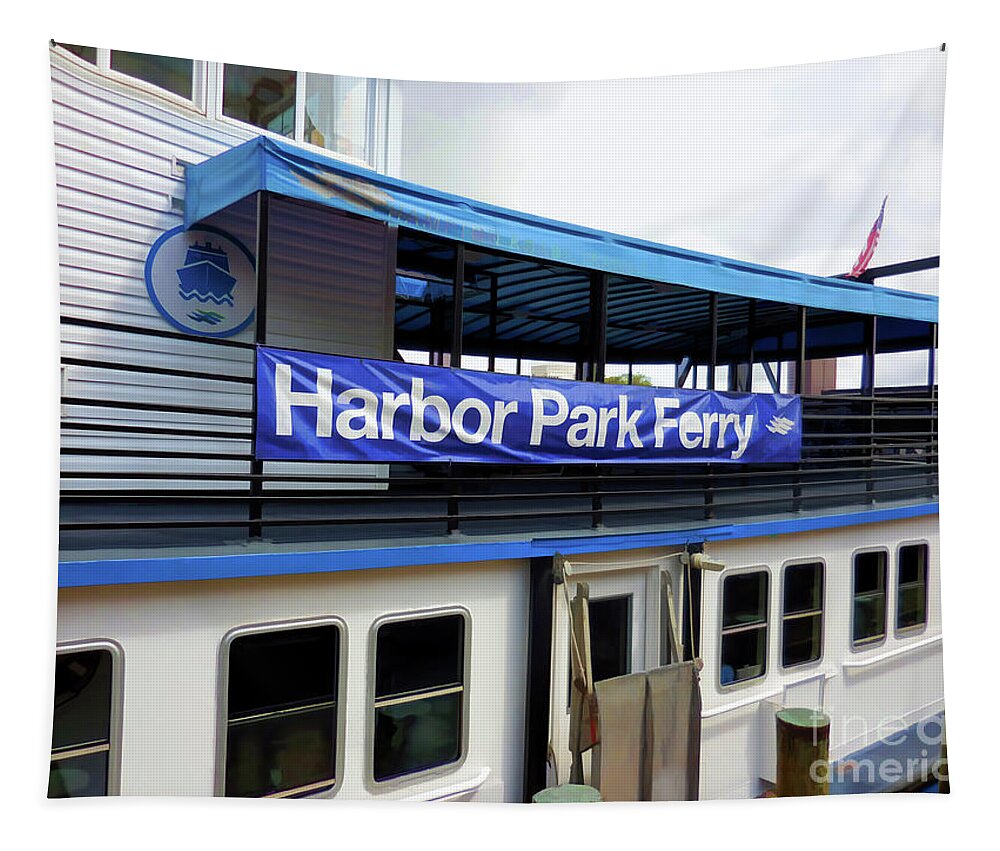 Harbor Park Ferry Tapestry featuring the painting Harbor Park Ferry 3 by Jeelan Clark