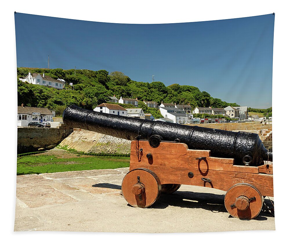 Britain Tapestry featuring the photograph Harbour Gun - Porthleven by Rod Johnson
