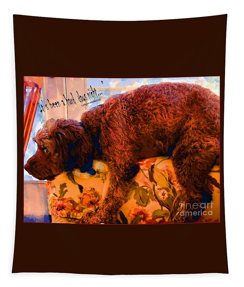 Dog Tapestry featuring the mixed media Dog of the Hard Days Night by Zsanan Studio