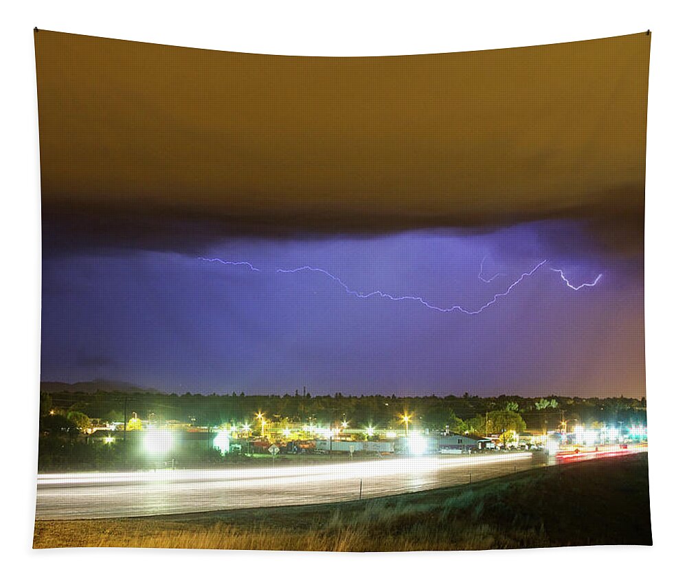 287 Tapestry featuring the photograph Hard Rain Lightning Thunderstorm over Loveland Colorado by James BO Insogna