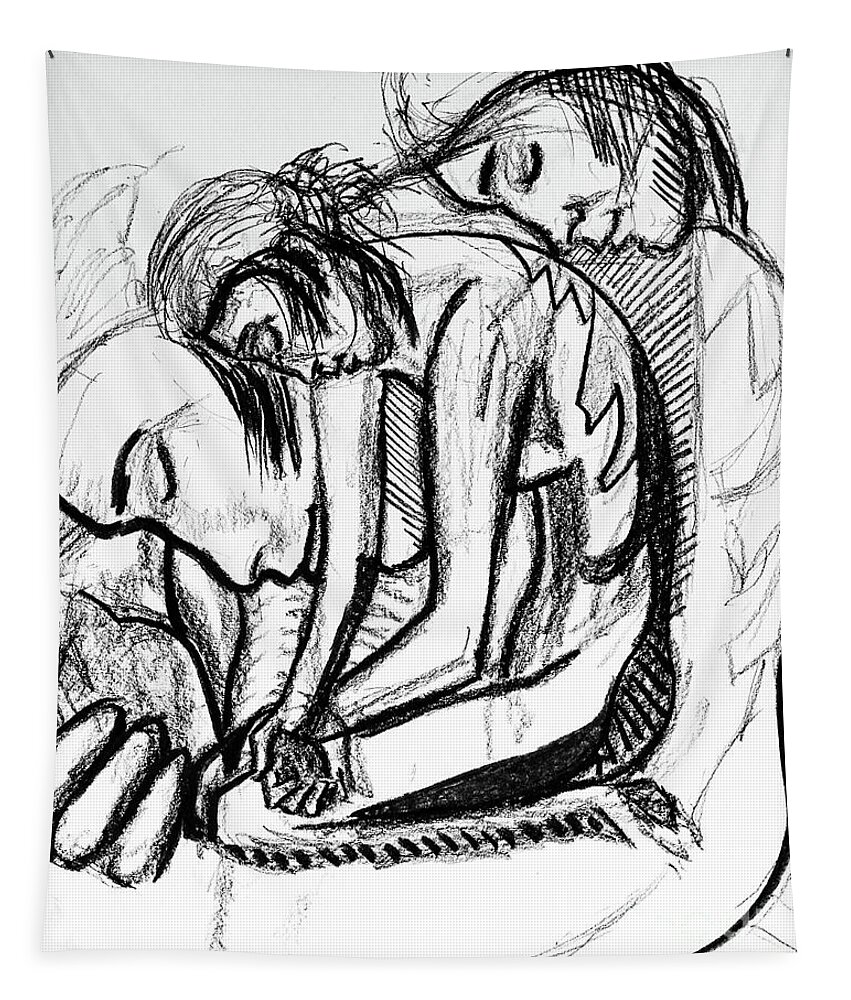 Charcoal Tapestry featuring the drawing Harmony Study for the Emancipation of a Woman by Robert Yaeger