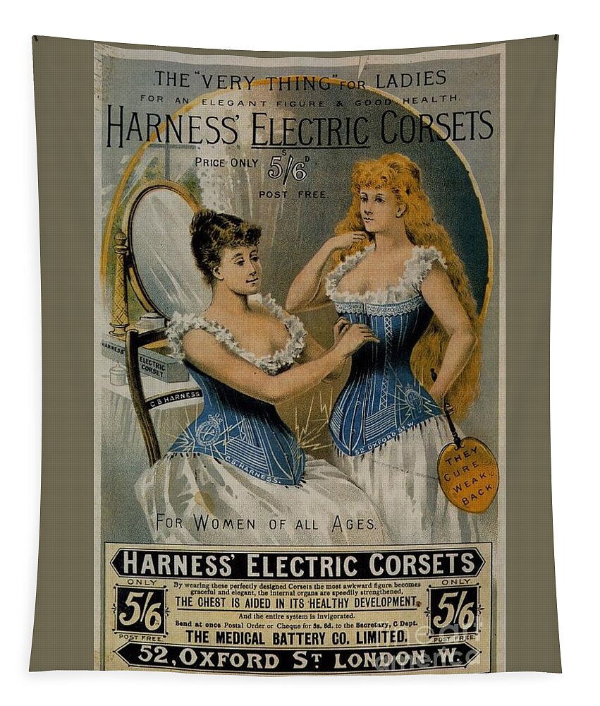 Harness Electric Corsets Vintage Advert Tapestry featuring the painting Harness Electric Corsets vintage advert by Vintage Collectables