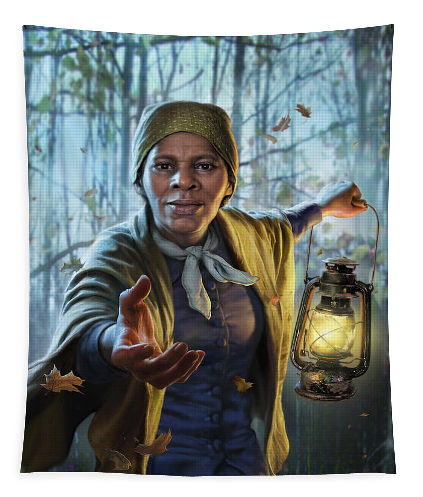 Underground Railroad Tapestry featuring the digital art Harriet Tubman by Mark Fredrickson