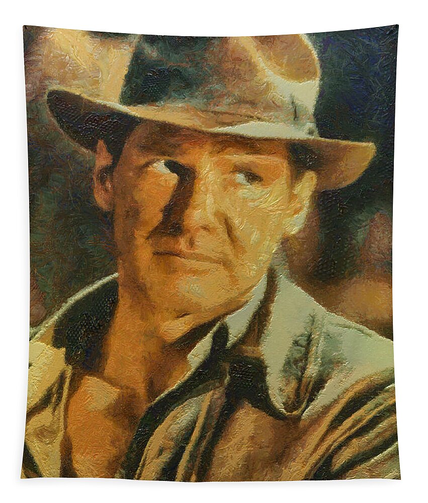 Portrait Tapestry featuring the digital art Harrison Ford as Indiana Jones by Charmaine Zoe