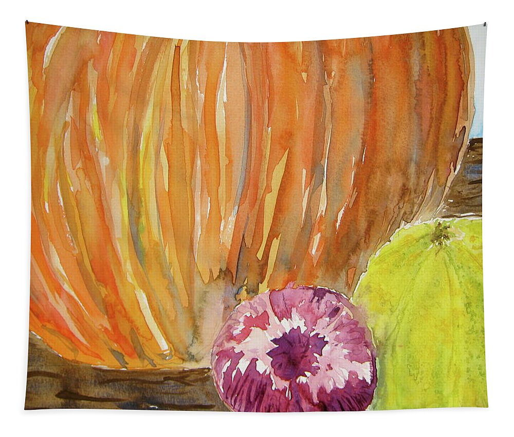 Pumpkin Tapestry featuring the painting Harvest Still Life by Beverley Harper Tinsley