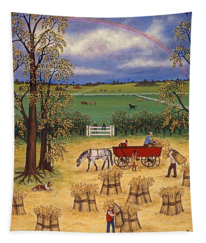 Landscape Tapestry featuring the painting Harvest Time by Linda Mears