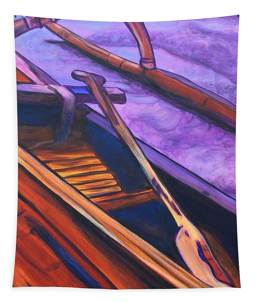 Canoe Tapestry featuring the painting Hawaiian Canoe by Marionette Taboniar