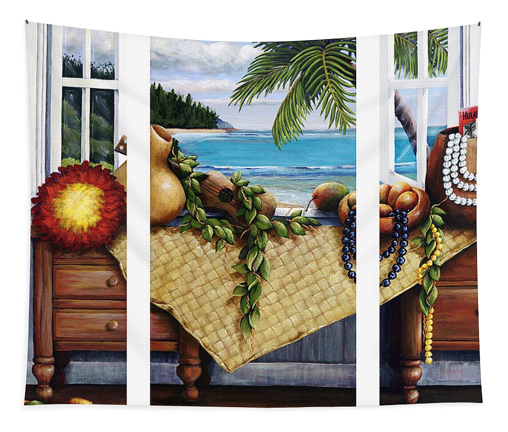 Acrylic Tapestry featuring the painting Hawaiian Still Life with Haleiwa on My Mind by Sandra Blazel - Printscapes