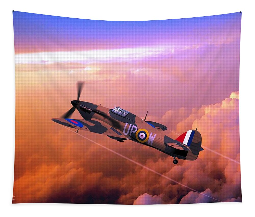 British Aviation Tapestry featuring the digital art Hawker Hurricane British Fighter by John Wills