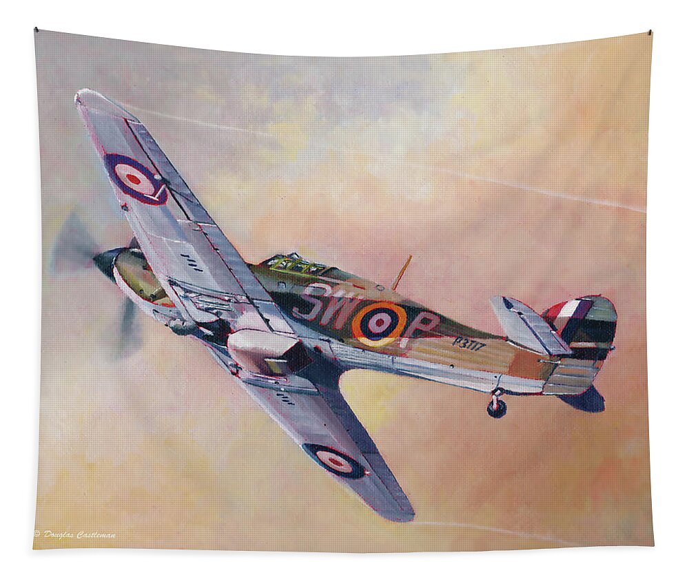 Aviation Art Tapestry featuring the painting Hawker Hurricane by Douglas Castleman