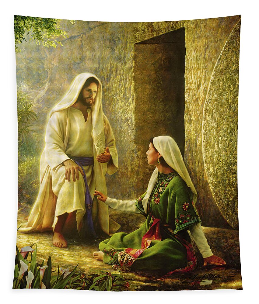 Jesus Tapestry featuring the painting He is Risen by Greg Olsen