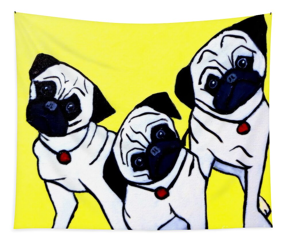 Pug Tapestry featuring the painting Head Tilt 3 Pug Puppies by Katy Hawk