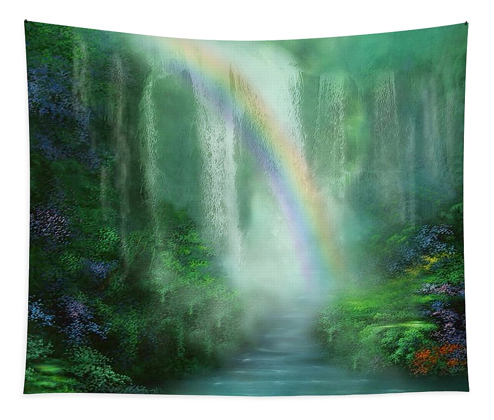 Waterfall Art Tapestry featuring the mixed media Healing Grotto by Carol Cavalaris