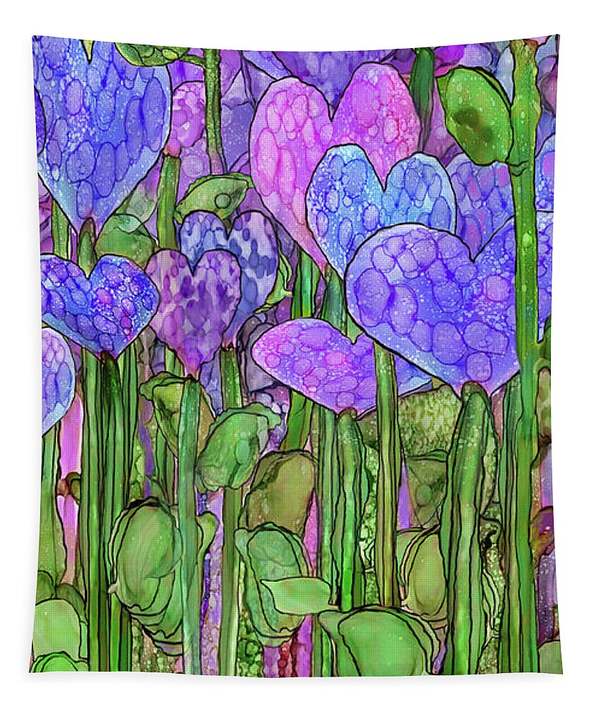 Carol Cavalaris Tapestry featuring the mixed media Heart Bloomies 2 - Purple by Carol Cavalaris