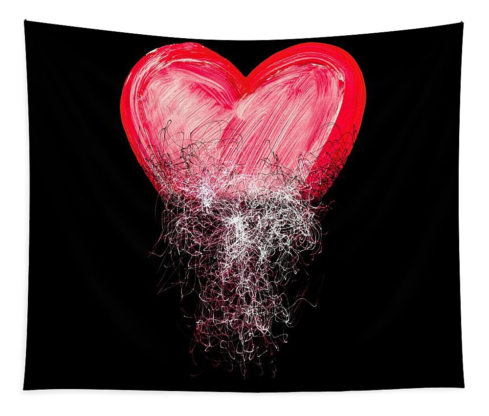 Heart Tapestry featuring the digital art Heart painted from tangle of scribbles by Michal Boubin