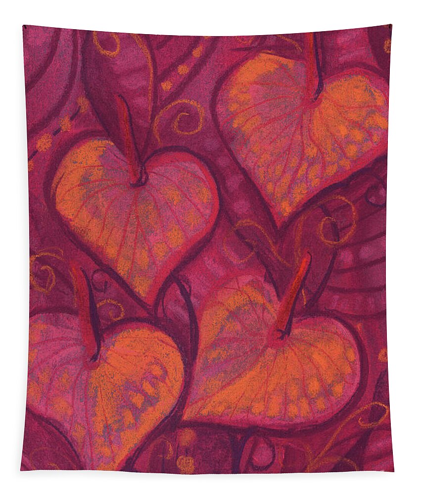 Pink Red Orange Crimson Ruby Maroon Tapestry featuring the painting Hearty Flowers by Julia Khoroshikh