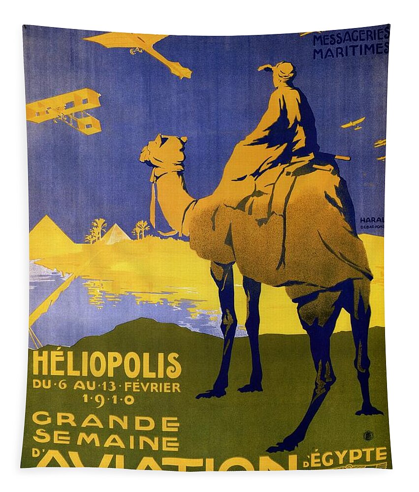 Heliopolis Tapestry featuring the mixed media Heliopolis, Egypt - Grande Semaine D'Aviation - Retro travel Poster - Vintage Poster by Studio Grafiikka