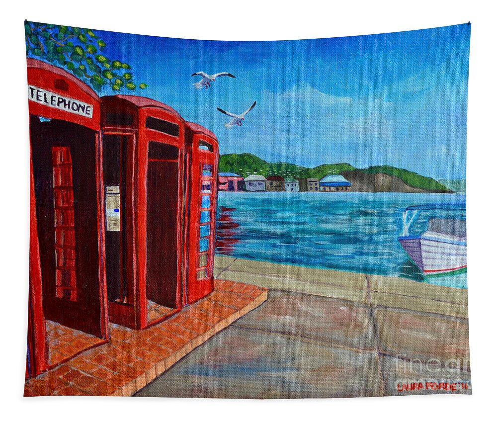 Grenada Tapestry featuring the painting Hello, it's me, I'm on the Carenage by Laura Forde