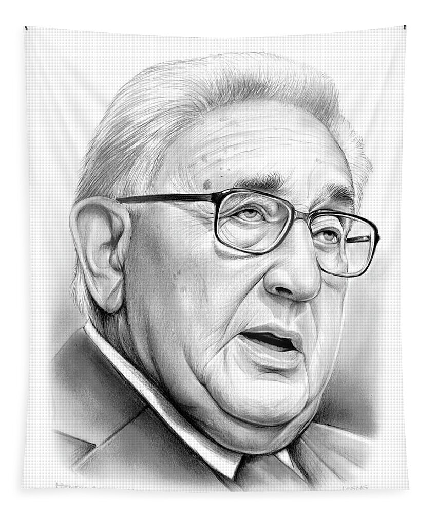 Henry Kissinger Tapestry featuring the drawing Henry Kissinger by Greg Joens