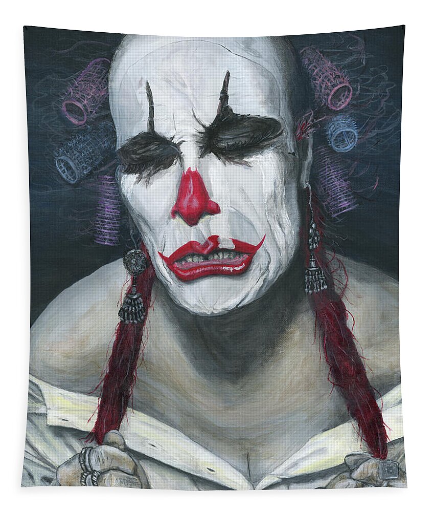 Clown Tapestry featuring the painting Her Tears by Matthew Mezo
