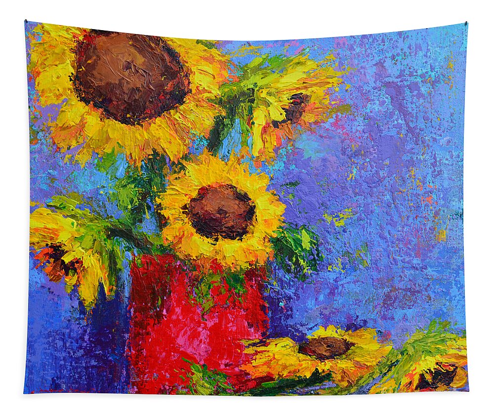 Floral Still Life Tapestry featuring the painting Here Comes the Sunshine Modern Impressionist Floral Still life palette knife work by Patricia Awapara