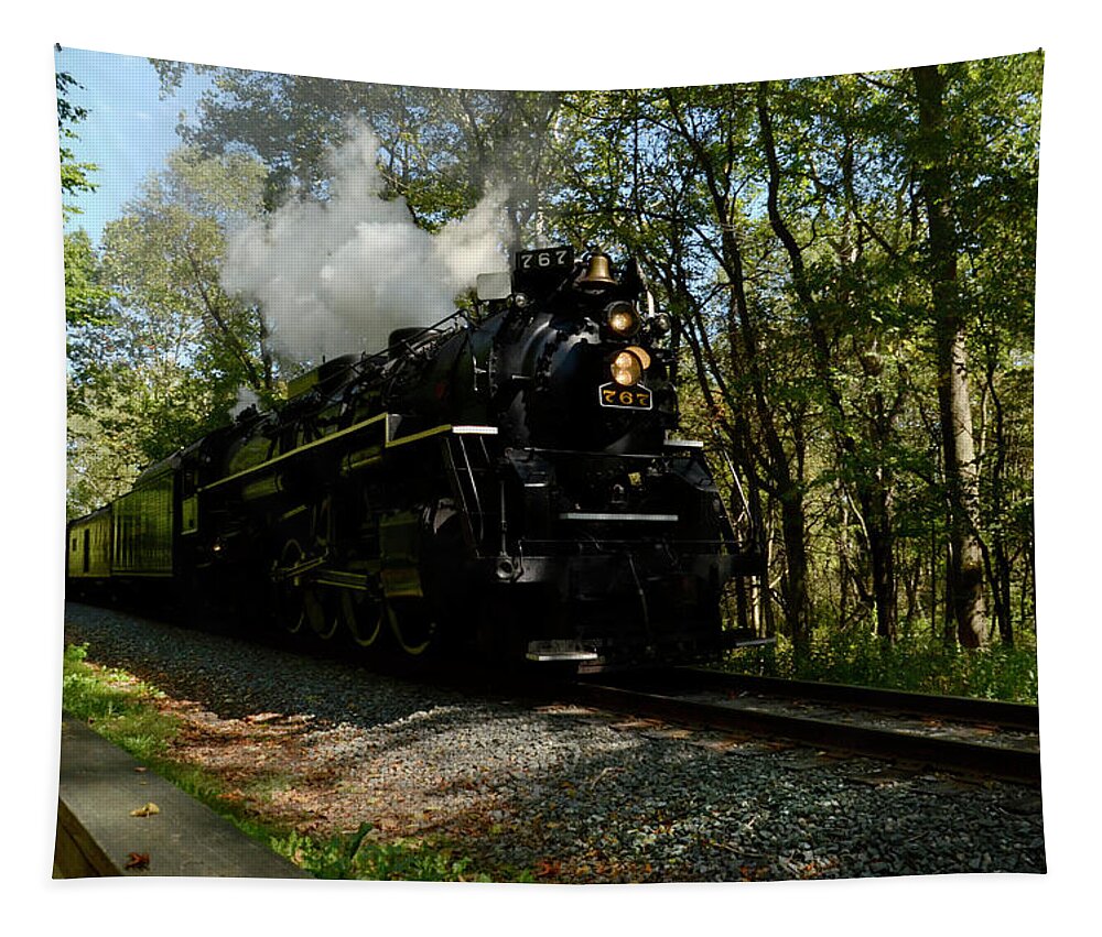 Railroad Tapestry featuring the photograph Here I come by Ann Bridges