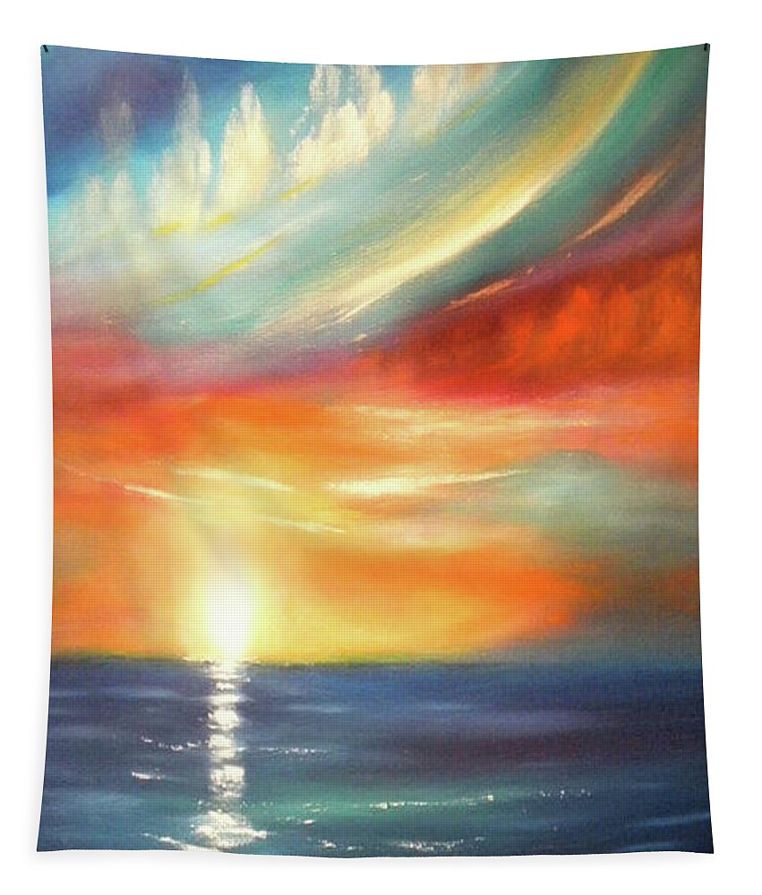 Sunset Tapestry featuring the painting Here It Goes - Colorful Sunset by Gina De Gorna
