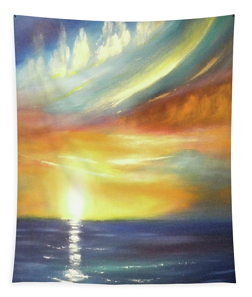 Brown Tapestry featuring the painting Here It Goes - Vertical Colorful Sunset by Gina De Gorna