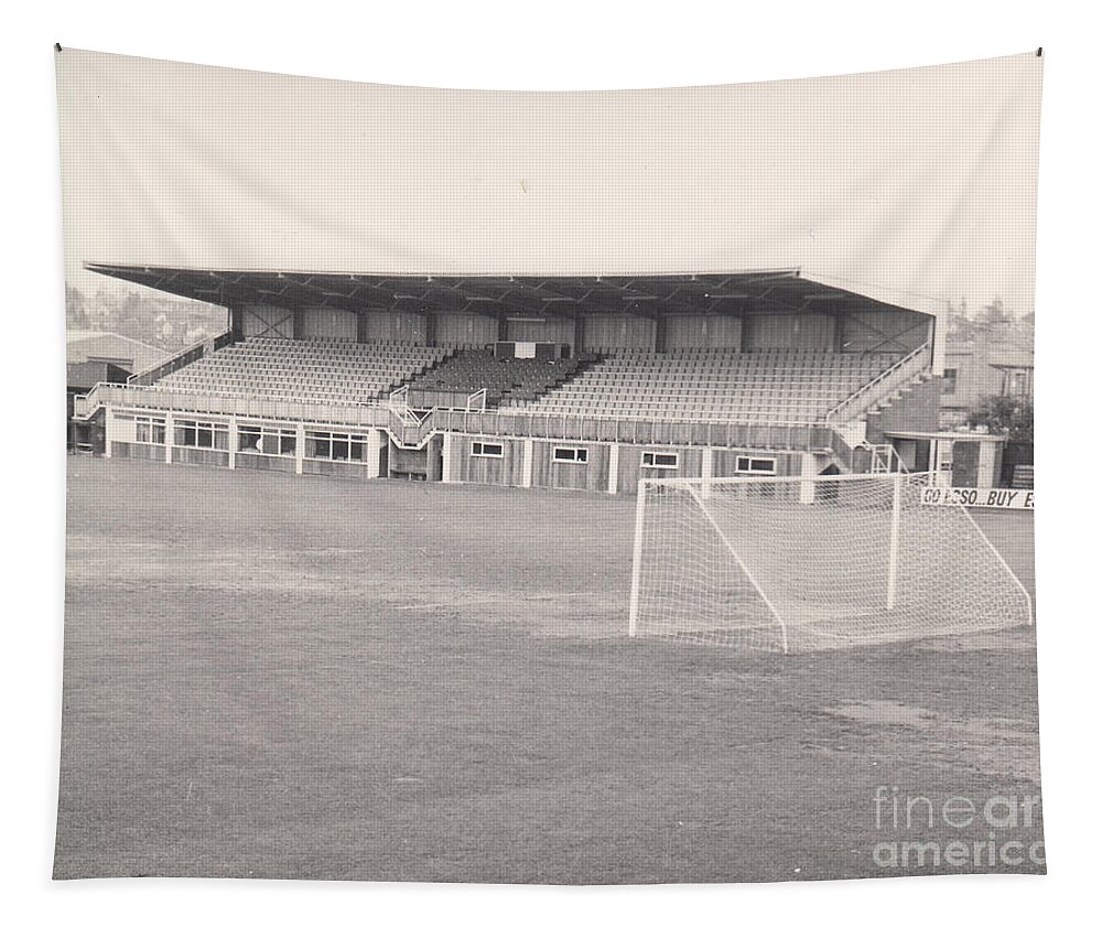  Tapestry featuring the photograph Hereford United - Edgar Street - Merton Stand 1 - BW - 1969 by Legendary Football Grounds