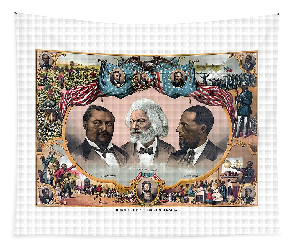 Black History Tapestry featuring the painting Heroes Of African American History - 1881 by War Is Hell Store