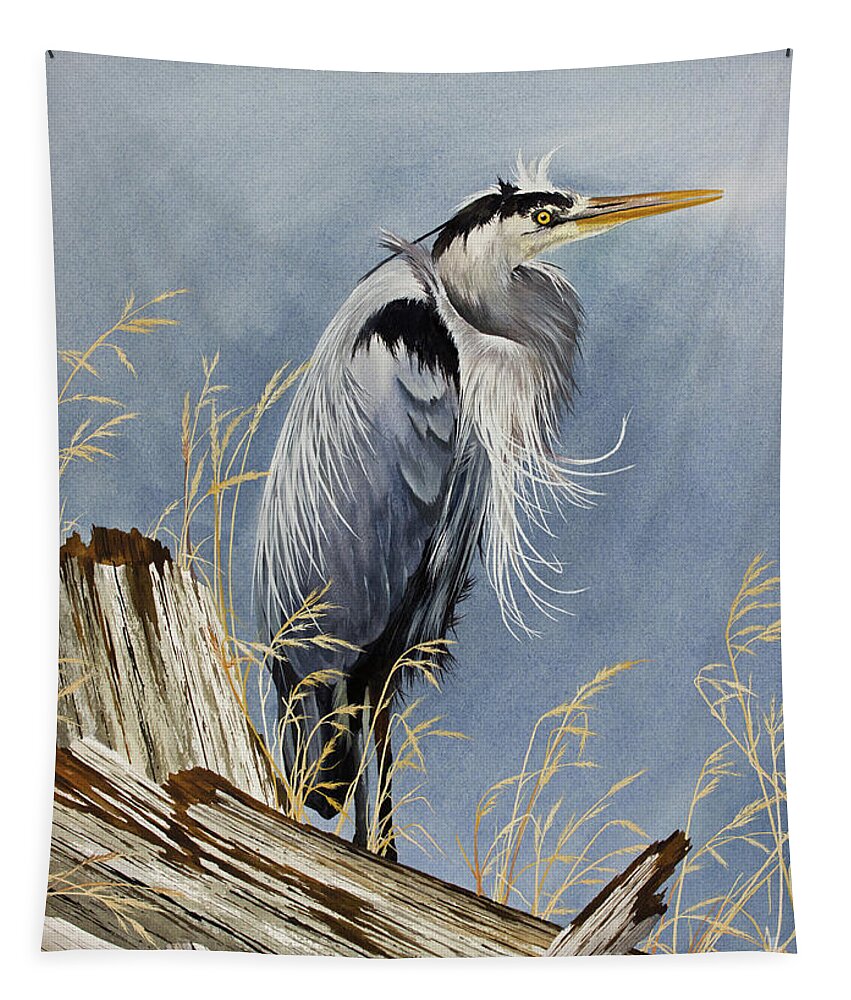 Heron Tapestry featuring the painting Herons Windswept Shore by James Williamson