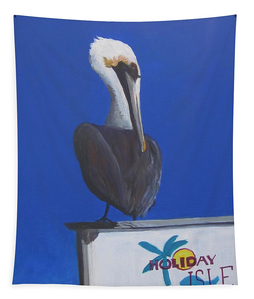 Pelican Tapestry featuring the painting Hi The Pelican by Anne Marie Brown