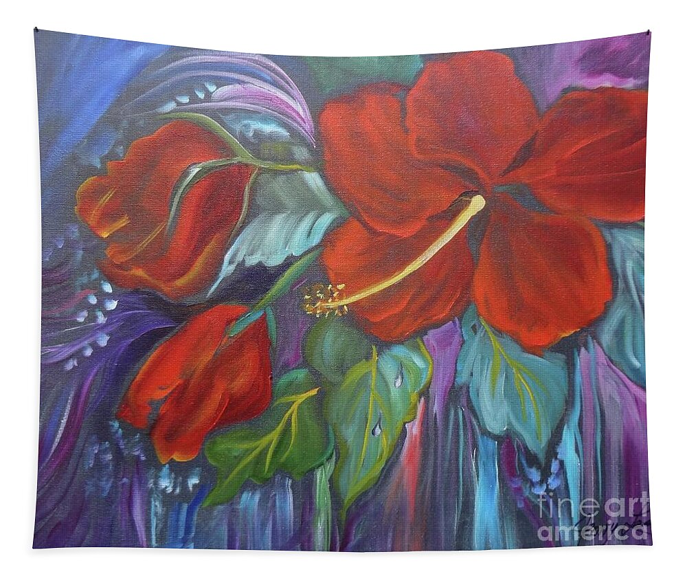 Hibiscus Tapestry featuring the painting Hibiscus Whimsy by Jenny Lee