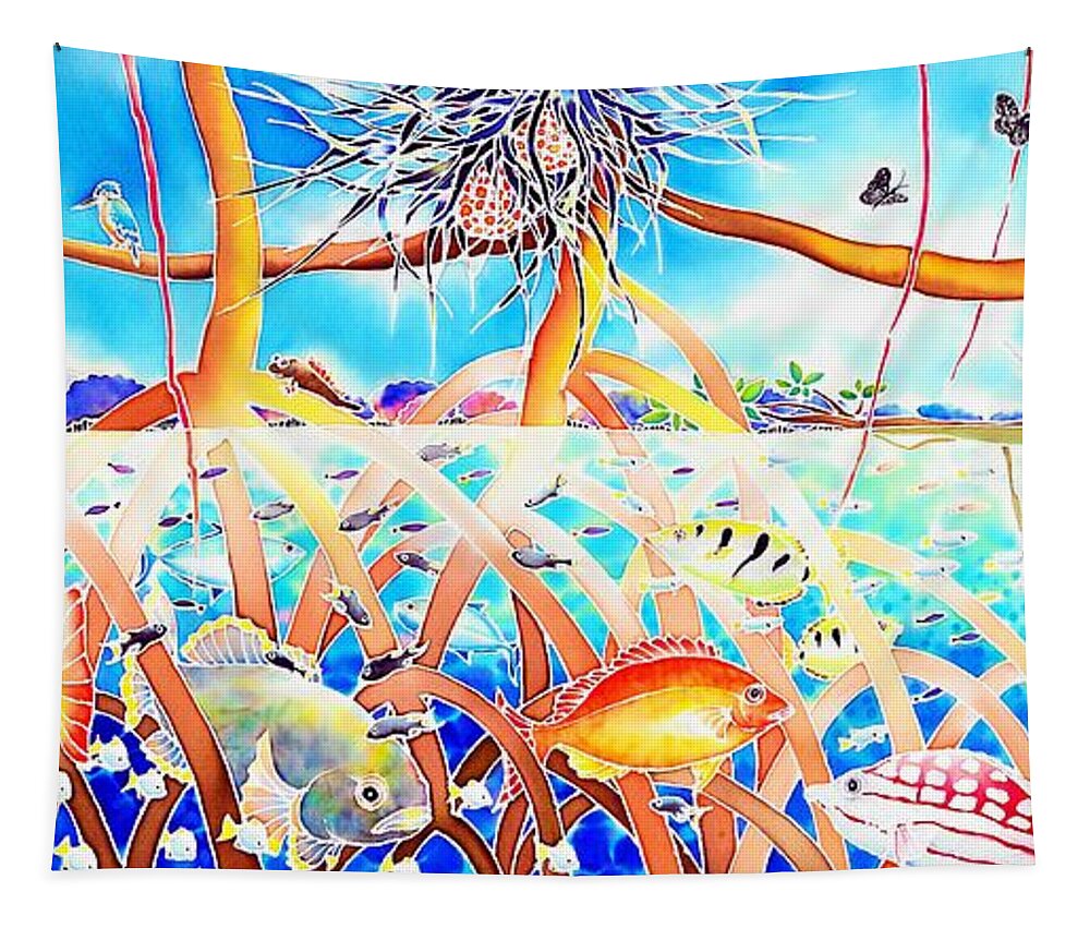 Okinawa Tapestry featuring the painting Hide and seek by Hisayo OHTA