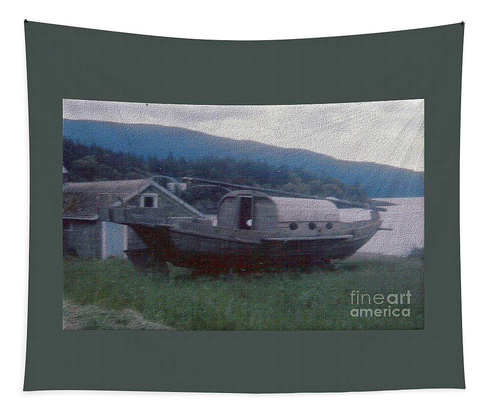 Boat Tapestry featuring the photograph High and Dry on Orcas Island - Digitally Enhanced by Charles Robinson