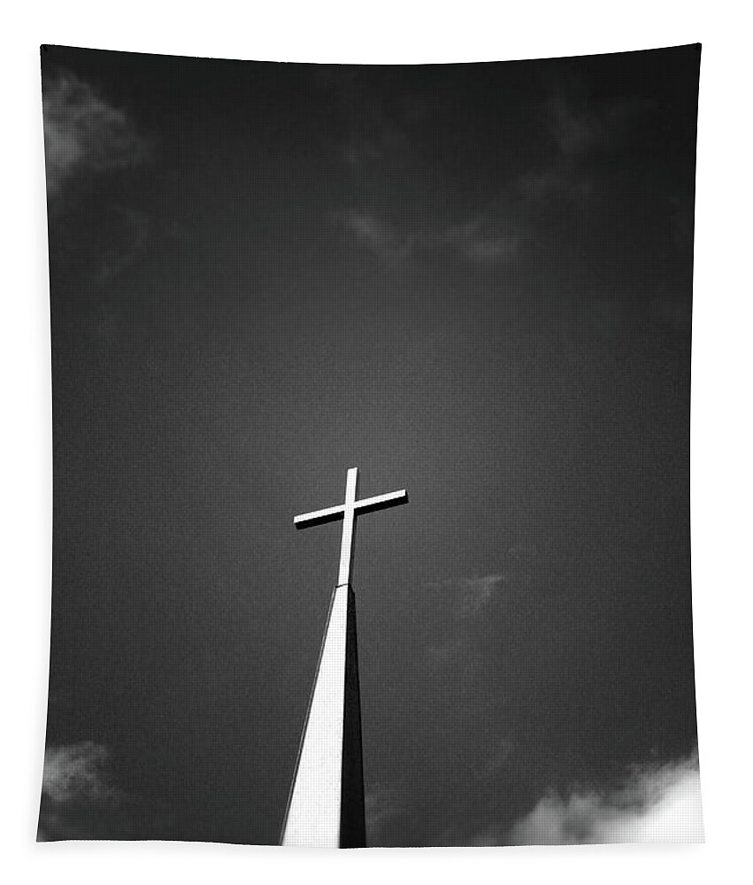 Church Tapestry featuring the photograph Higher to Heaven - Black and White Photography by Linda Woods by Linda Woods