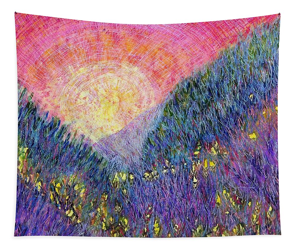  Tapestry featuring the mixed media Hills of Purple Heather by Polly Castor